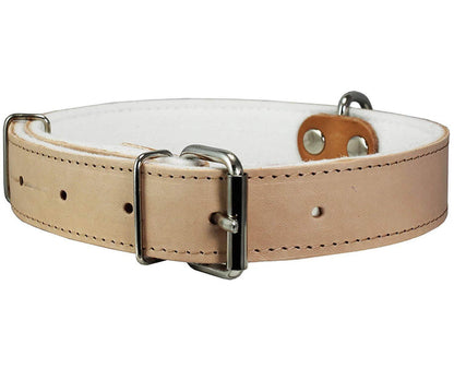 Dogs My Love Genuine Leather Felt Padded Dog Collar Beige