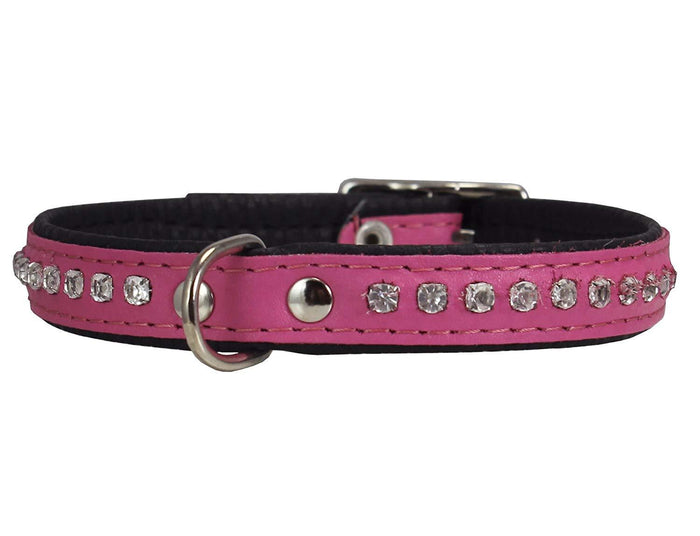 Dogs My Love Rhinestone Genuine Leather Dog Collar Pink