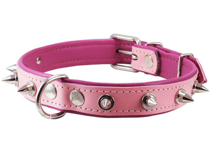 Dogs My love Spiked Genuine Leather Dog Collar Padded Baby Pink/Pink