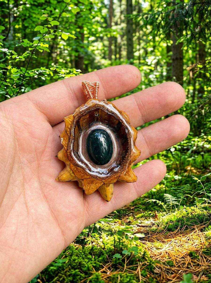 Exquisite Green Jasper Pendant: Handcrafted Pinecone Charm for Nature Lovers