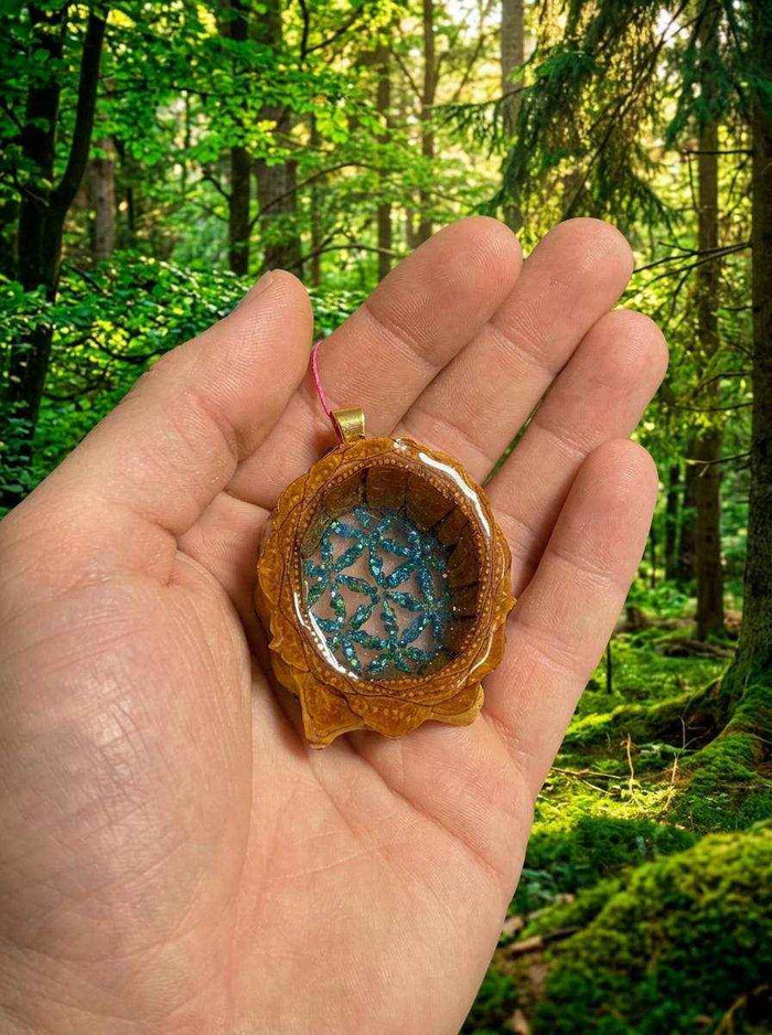 Flower of Life Pinecone Pendant - Handcrafted Crushed Glass Beauty from the PNW