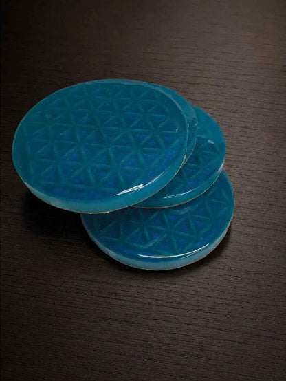 Flower of Life Resin Coasters | Teal Blue Sacred Geometry Drinkware