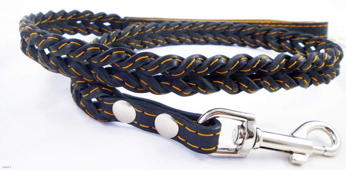 Genuine Leather Braided Dog Leash 4 Ft Long 3/4" Wide Black