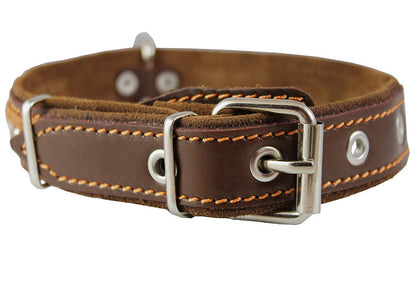 Genuine Leather Braided Studded Dog Collar, Brown 1.25" Wide. Fits 16"-20.5" Neck.