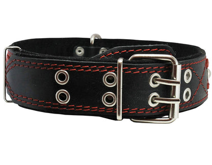 Genuine Leather Braided Studded Dog Collar, Red on Black 1.75" Wide. Fits 22"-27" Neck, Xlarge.