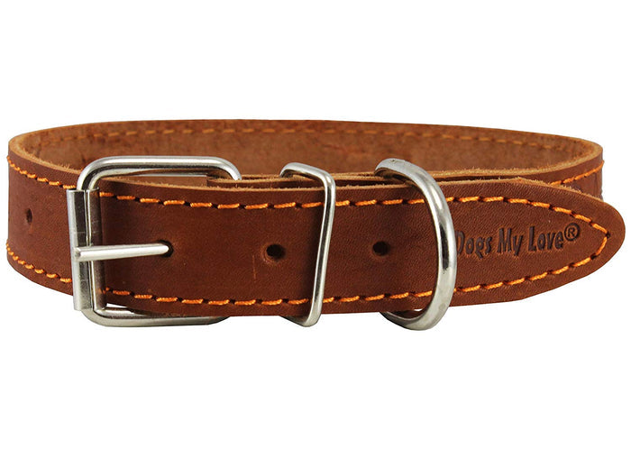 Genuine Leather Dog Collar Barb Wire Pattern Brown 4 Sizes