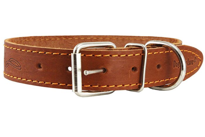 Genuine Leather Dog Collar Barb Wire Pattern Brown 4 Sizes