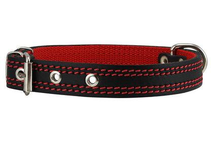 Genuine Leather Dog Collar Padded Black 3 Sizes
