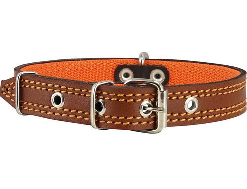 Genuine Leather Dog Collar Padded Brown 3 Sizes