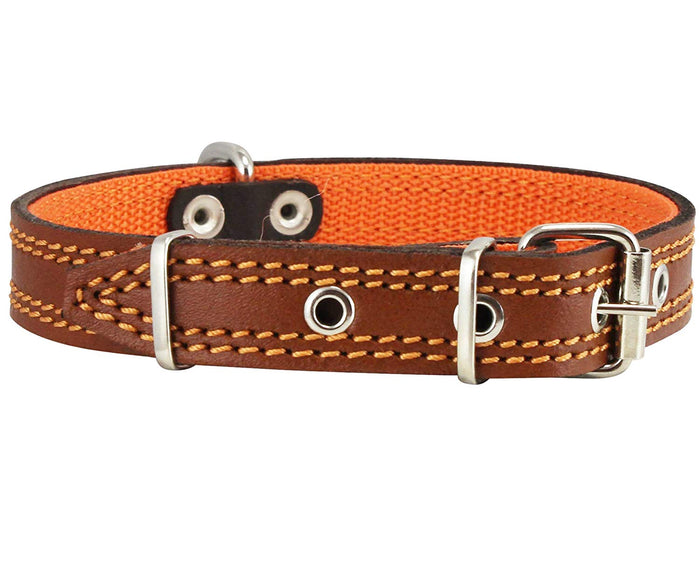 Genuine Leather Dog Collar Padded Brown 3 Sizes