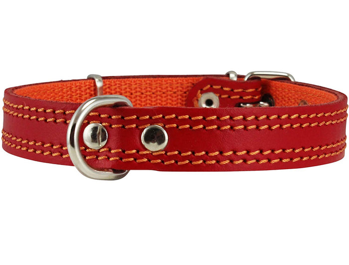 Genuine Leather Dog Collar Padded Red 3 Sizes