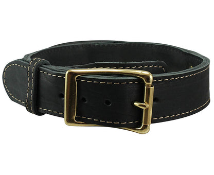 Genuine Leather Dog Collar, Rolled Leather Handle Black