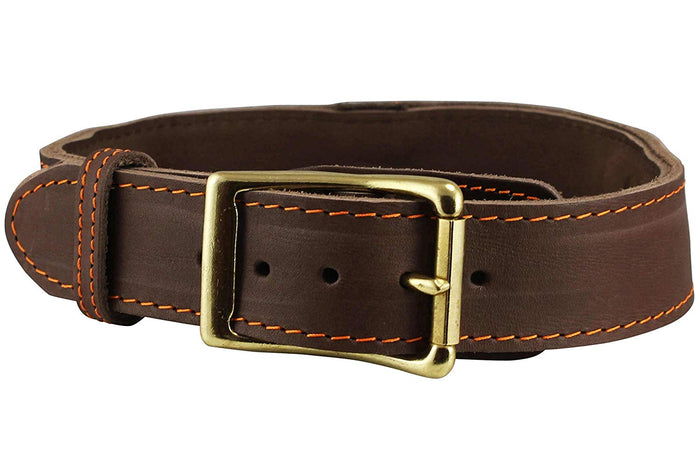 Genuine Leather Dog Collar, Rolled Leather Handle Brown