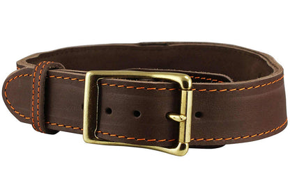 Genuine Leather Dog Collar, Rolled Leather Handle Brown