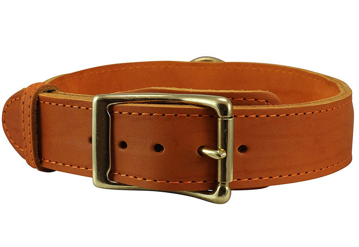 Genuine Leather Dog Collar, Rolled Leather Handle Tan