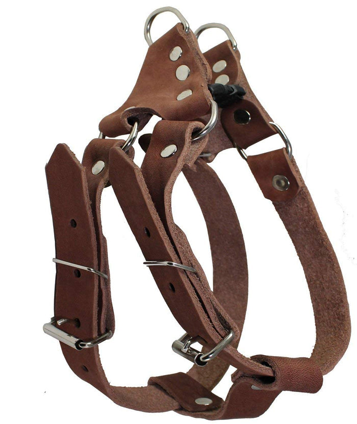Genuine Leather Medium 18.5"-22" Chest 3/4-inch Wide Adjustable Dog Step-in Harness Brown