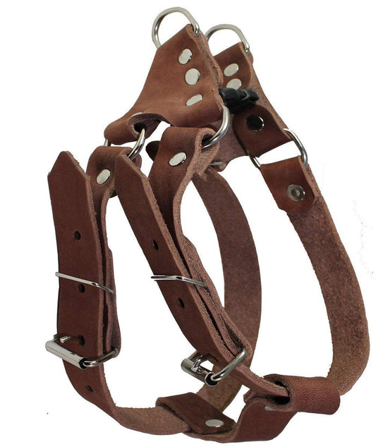 Genuine Leather Medium 18.5"-22" Chest 3/4-inch Wide Adjustable Dog Step-in Harness Brown
