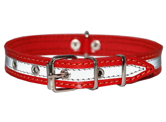 Genuine Leather Reflective Dog Collar 18" Long 7/8" Wide Red Fits 13"-15.5" Neck