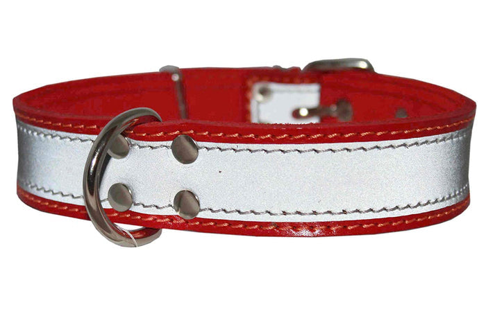 Genuine Leather Reflective Dog Collar 25" Long 1.5" Wide Red Fits 17"-22" Neck