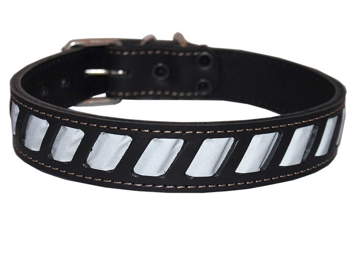 Genuine Leather Reflective Dog Collar 26"x1.5" Black Fits 18"-23" Neck