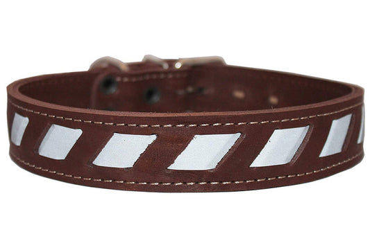 Genuine Leather Reflective Dog Collar 26"x1.5" Brown Fits 18"-23" Neck