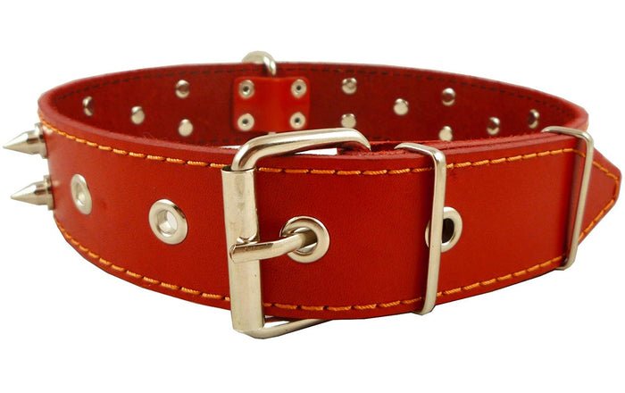 Genuine Leather Reflective Dog Collar 27" Long 1.6" Wide Red Fits 19.5"-23.5" Neck