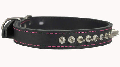Genuine Leather Spiked Dog Collar 1" Wide Black Fit 17"-21" Neck 1" Wide Boxer, Amstaff, Pit Bull