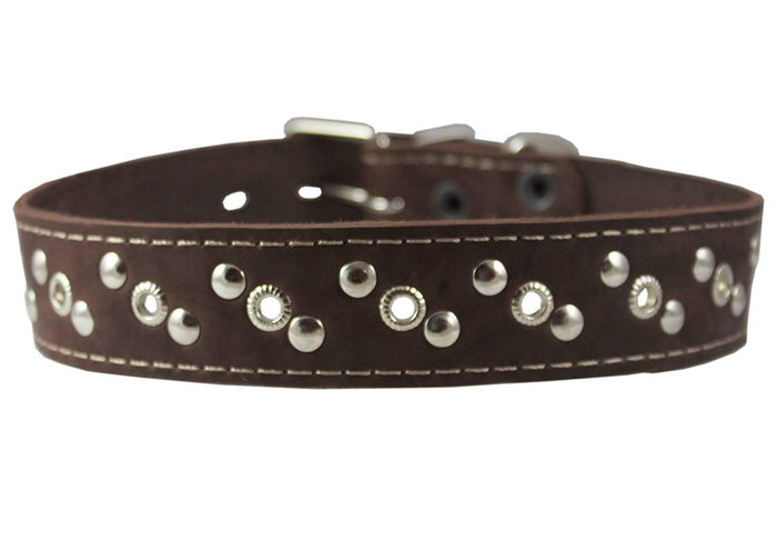 Genuine Leather Studded Dog Collar 22"x1" Brown Fits 15"-19.5" Neck