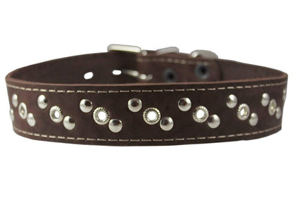 Genuine Leather Studded Dog Collar 22"x1" Brown Fits 15"-19.5" Neck