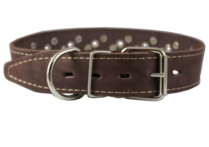 Genuine Leather Studded Dog Collar 22"x1" Brown Fits 15"-19.5" Neck
