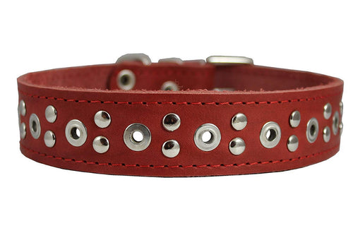 Genuine Leather Studded Dog Collar 22"x1" Red Fits 15"-19.5" Neck