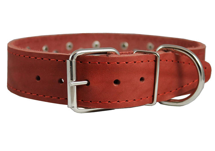 Genuine Leather Studded Dog Collar 22"x1" Red Fits 15"-19.5" Neck