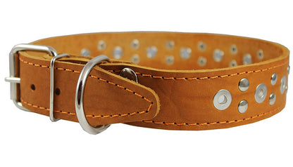 Genuine Leather Studded Dog Collar 22"x1.4" Tan Fits 14.5"-18" Neck