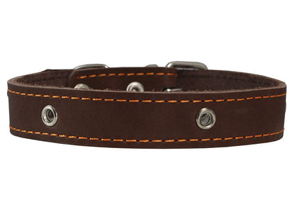 Genuine Leather Studded Dog Collar, Brown, 1" Wide. Fits 13"-17.5" Neck Size