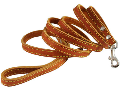 Genuine Thick Leather Classic Dog Leash 1/2" Wide 6 Ft, Small Breeds