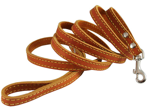 Genuine Thick Leather Classic Dog Leash 1/2" Wide 6 Ft, Small Breeds