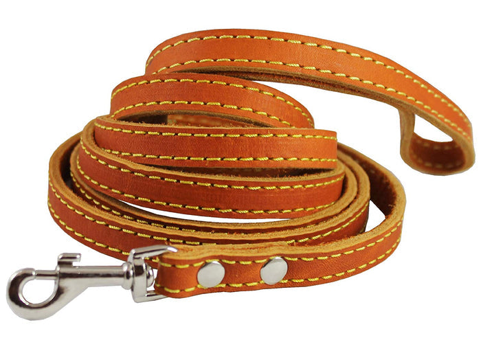 Genuine Thick Leather Classic Dog Leash 1/2" Wide 6 Ft, Small Breeds