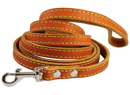 Genuine Thick Leather Classic Dog Leash 1/2" Wide 6 Ft, Small Breeds