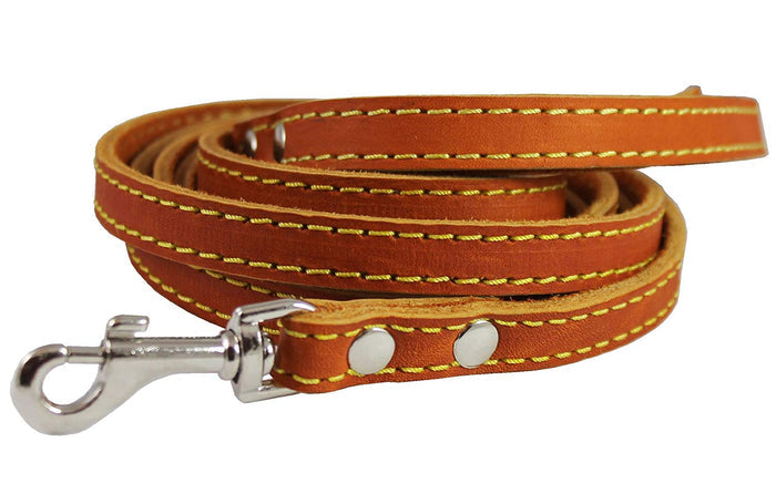 Genuine Thick Leather Classic Dog Leash 1/2" Wide 6 Ft, Small Breeds