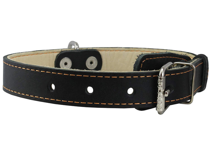 Genuine Thick Leather Collar for Medium Dogs 15"-20" Neck Size, 1" Wide, Black
