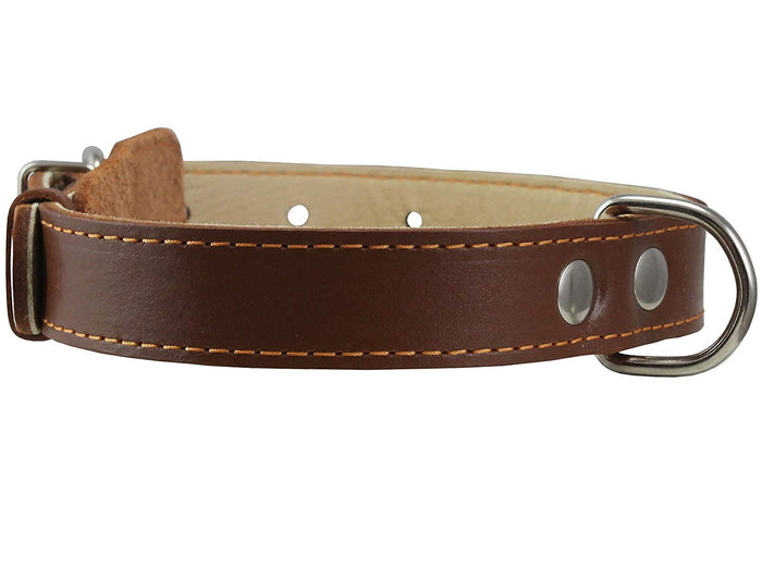 Genuine Thick Leather Collar for Medium Dogs 15"-20" Neck Size, 1" Wide, Brown