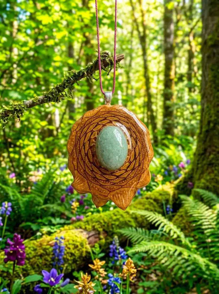 Green Aventurine Necklace - Handmade Pinecone Pendant for Nature Lovers