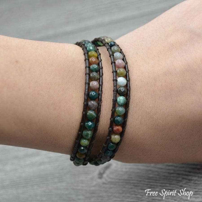 Handmade Indian Agate Leather Wrap Bracelet