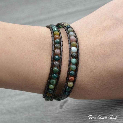 Handmade Indian Agate Leather Wrap Bracelet