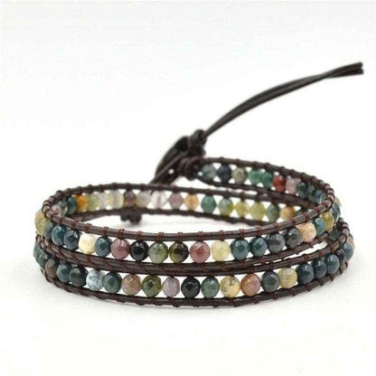 Handmade Indian Agate Leather Wrap Bracelet