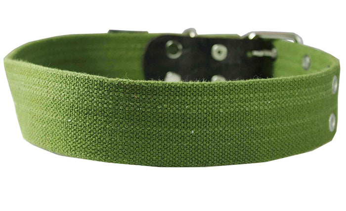 Heavy Duty Cotton Web and Leather Dog Collar 1.75" Wide Fits 19"-27" Neck XLarge Rottweiler, Mastiff