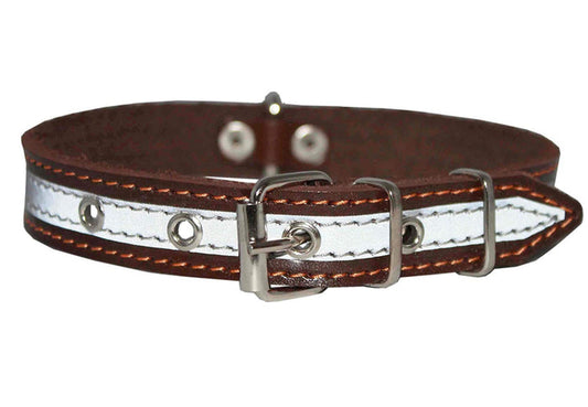 High Quality Genuine Leather Reflective Dog Collar 16" Long 3/4" Wide Brown Fits 11"-13" Neck