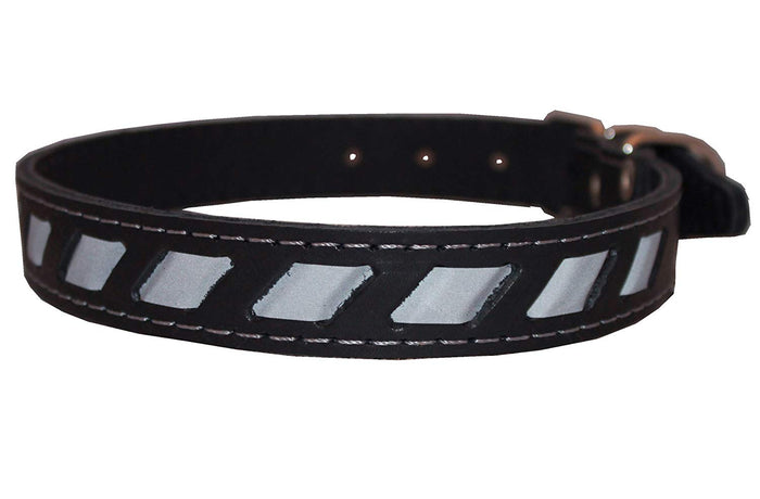 High Quality Genuine Leather Reflective Dog Collar 24"x1" Black Fits 17.5"-22.5" Neck