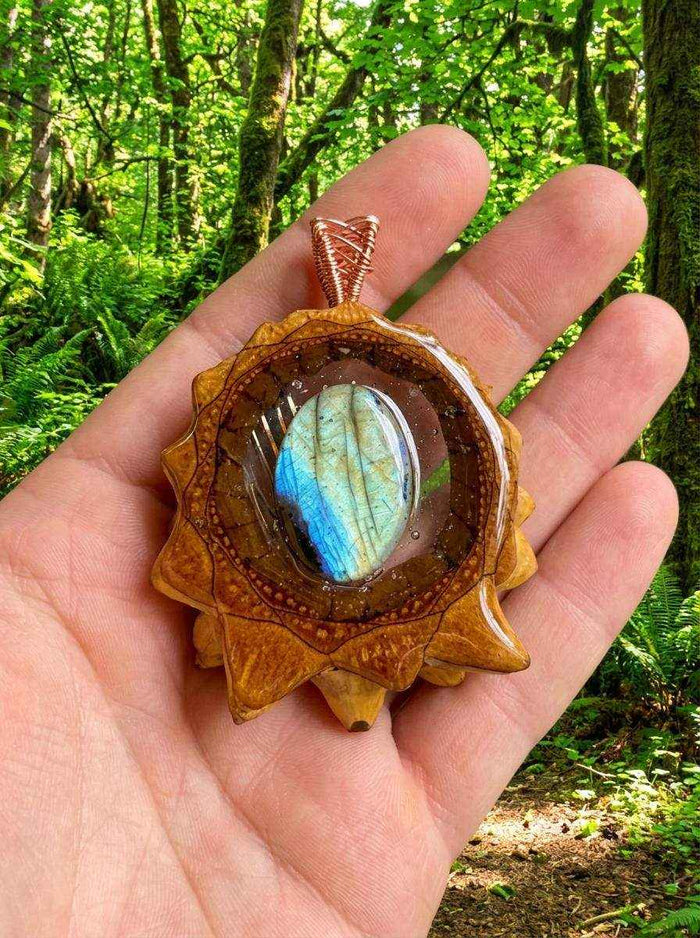 Labradorite Pendant: Unique Handmade Pinecone Jewelry from PNW
