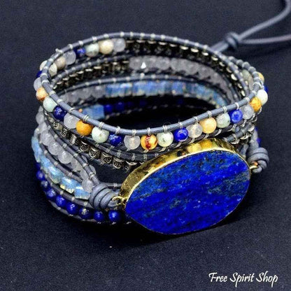 Lapis Lazuli Stone Leather Wrap Bracelet